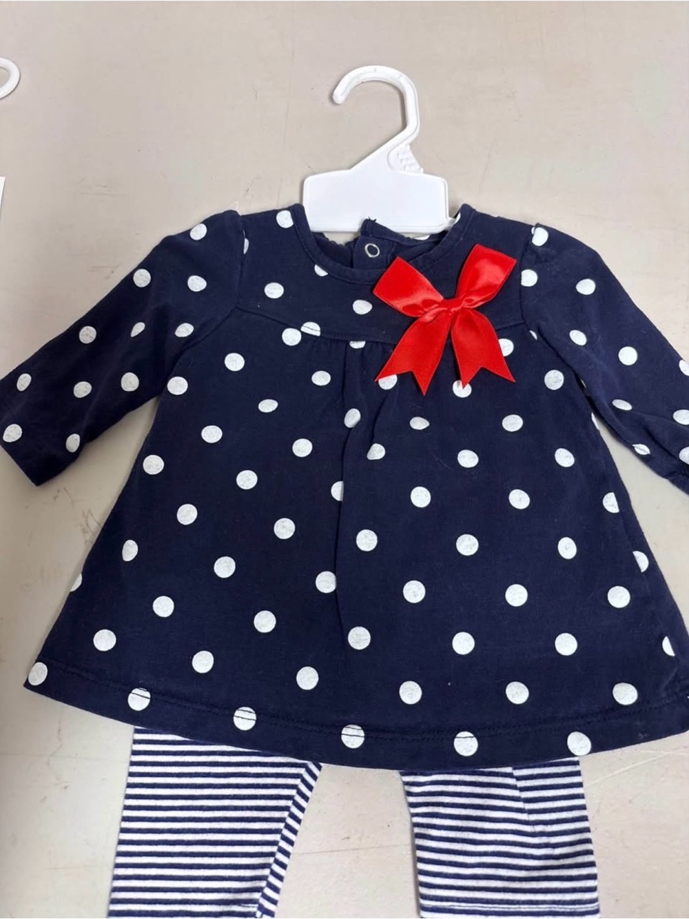 Carter's Navy White Polka Dot Tunic Set with Red Bow